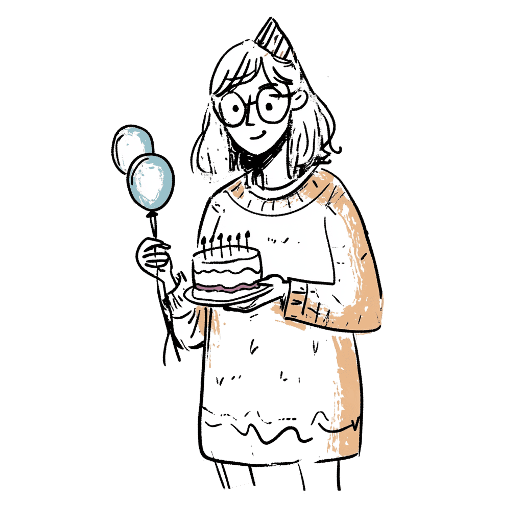 A woman holding a cake